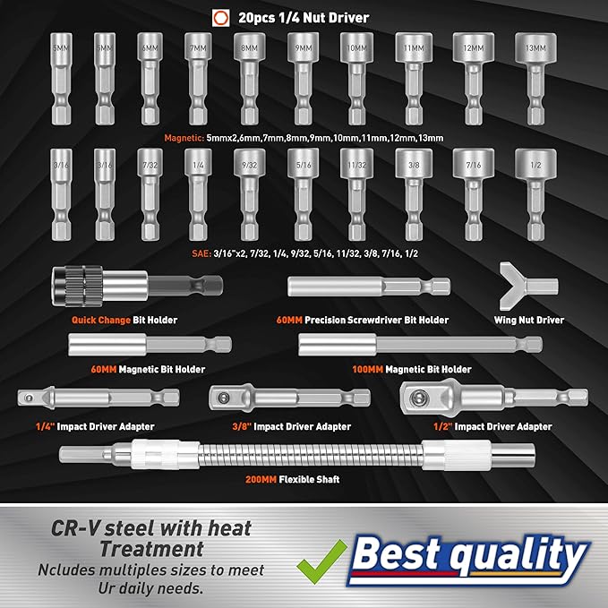Amartisan 258-Piece Ultimate Screwdriver Bit Set, Chrome Vanadium Steel Driver Bit Set, Security bit set, Includes Bits Holder, Nut Driver, etc (Orange)