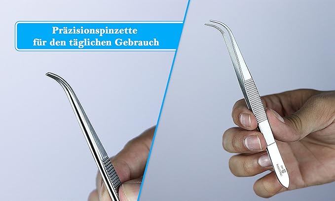 SMI 12.5 cm Lab Curved Tweezers, Anatomically Designed, Stainless Steel, Hobby Tweezers, Serrated Tip, DIY Crafting Precision Tweezers