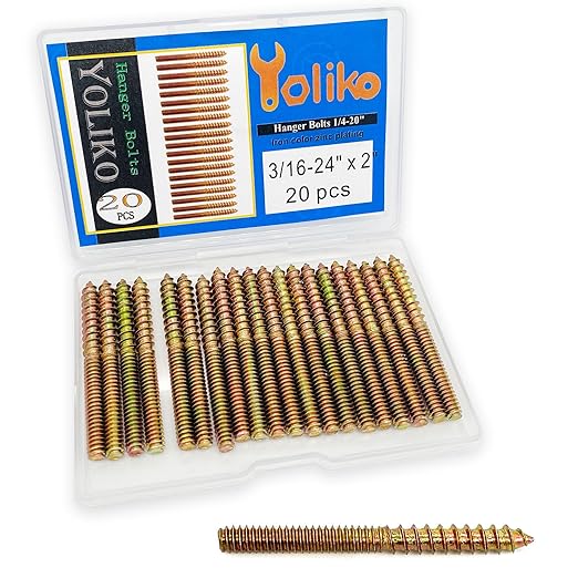20 Pack 3/16-24x 2 Inch Hanger Bolts 3/16-24" Double Headed Bolts 3/16 Wood Dowel Screw Self-Tapping Screw Hanger Bolts for Furniture Screws Threaded Rods Bolt 50.8mm Length
