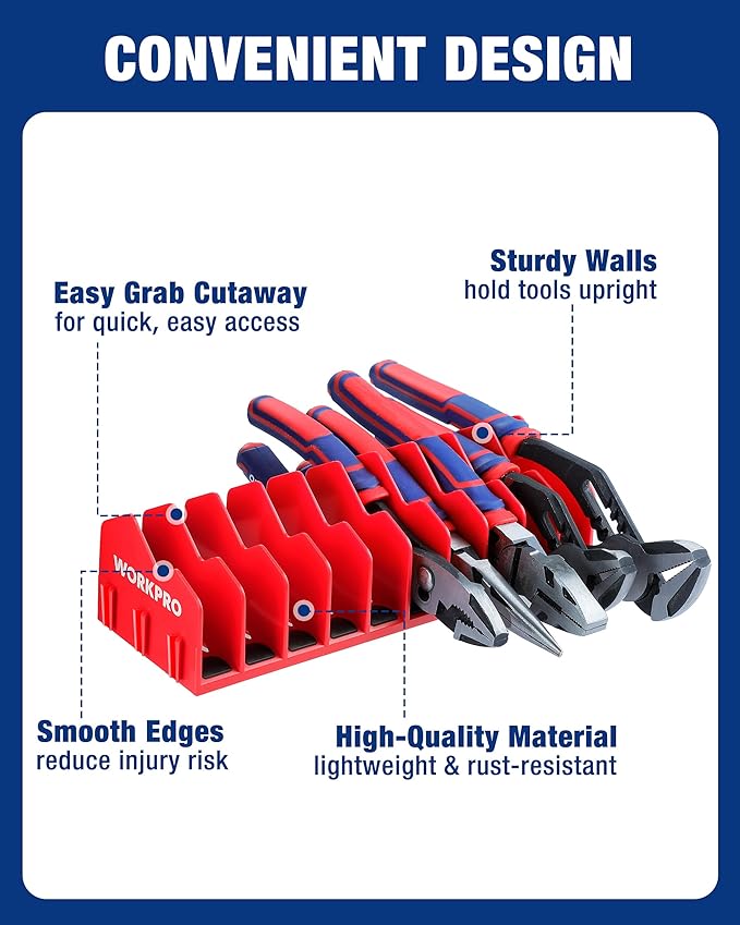 WORKPRO 2-Pack Plier Organizer Rack, Pliers Holder and Cutter Organizers with Non-Slip Rubber Base, 20-Slot Tool Box Organizer, Tool Drawer Organizer, Tool Storage, Plier Rack (Pliers Not Included)
