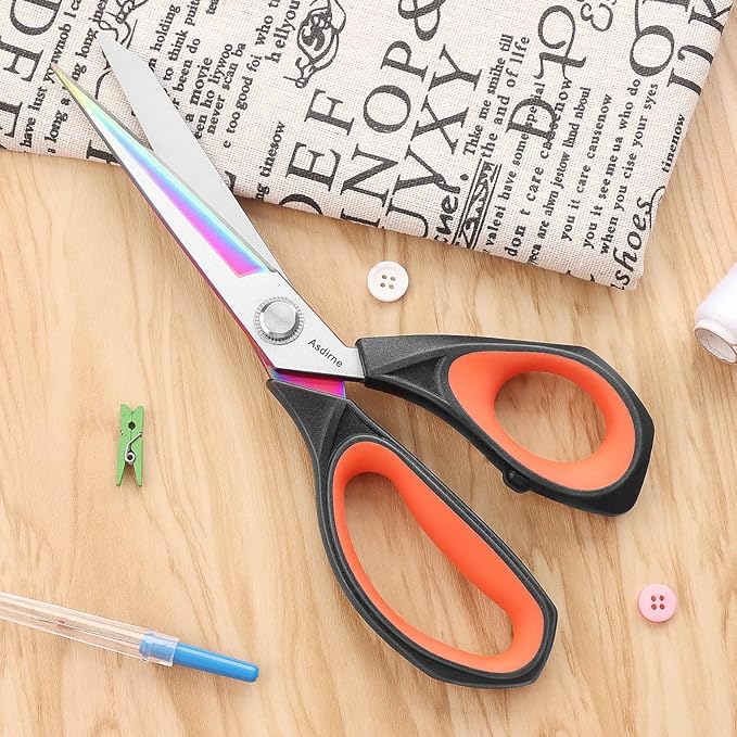 Fabric Scissors, Dressmaking Scissors with Heavy Duty Multi-Purpose Titanium Coated Blades and Comfortable Soft Grip Handles, 25CM, Black/Red