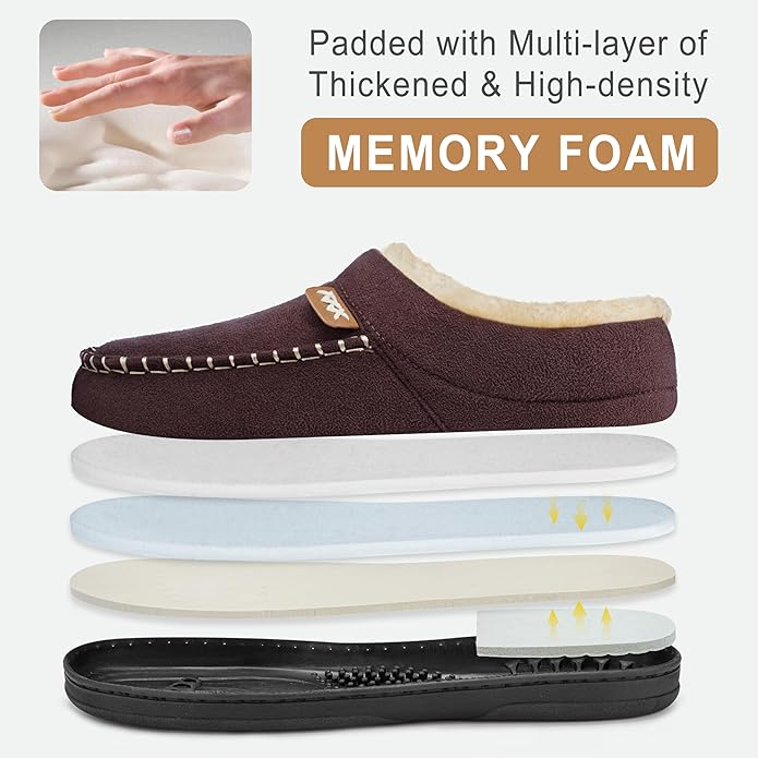 ATHMILE Mens House Shoes Fuzzy Warm Moccasin Memory Foam House Slippers for Men Cozy Winter Mens Slippers for Home Bedroom Indoor Outdoor