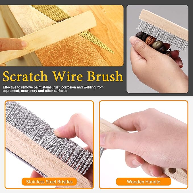 4 Pcs Wire Scratch Brush Slag Removal Tool Set Contains 10 Inch Welding Chipping Hammer, Welding Mufti-Functional Pliers, Wire Brush, Welding Gloves for Cleaning Removing Slag