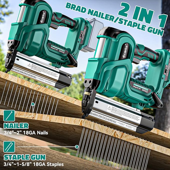 Ecarke Cordless 2 Inch Brad Nailer Compatible with Makita 18V Battery(No Battery),2 In 1 Electric Nail Gun,18GA Staple Gun with 1000 Nails, Battery Powered Nail Gun for Trim Wood Crafting Carpentry
