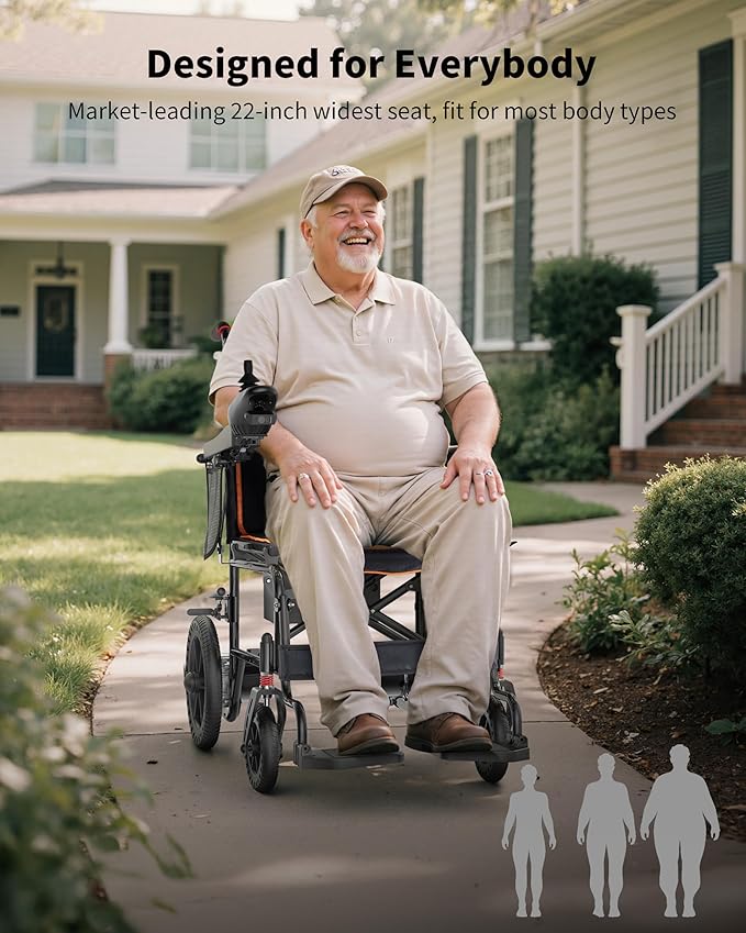 Goldseason 22??Widest Seat Electric Wheelchairs for Adults - Foldable Portable Lightweight Motorized Wheelchair, 500W Motor, 15 Mi Range & 350lb Load Capacity, Home, Park, Travel & All-Terrain, Orange