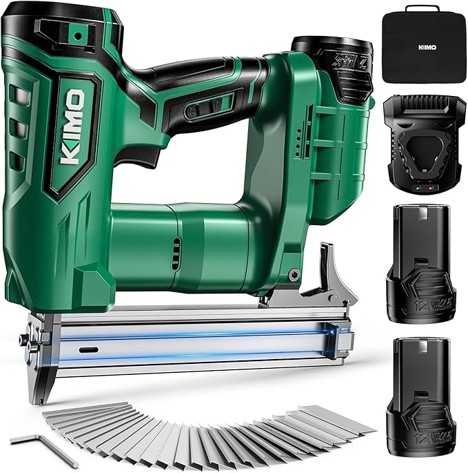 KIMO 2" Brad Nailer Cordless w/Battery 2.0Ah X2, 5000pcs Nails, 180 Nails/min, Single & Contact Firing, Fast Charger, LED Light, Adjustable Depth 18 GA Cordless Nail Gun for DIY Woodworking Framing
