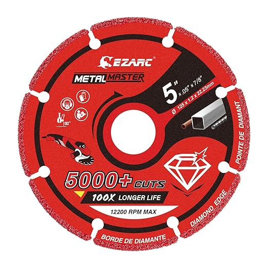 EZARC Diamond Cutting Wheel 5'' x 7/8 Inch for Metal, Cut Off Wheel with 5000+ Cuts on Rebar, Steel, Iron and INOX