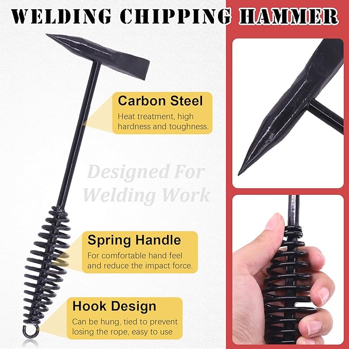 Hilitchi 6Pcs Welding Slag Removal Tool Set, 8inch Welding Pliers, Welding Chipping Hammer, Wire Brush Wire Scratch Brush and 2 Stainless Steel Metal Sheet Thickness Gauges