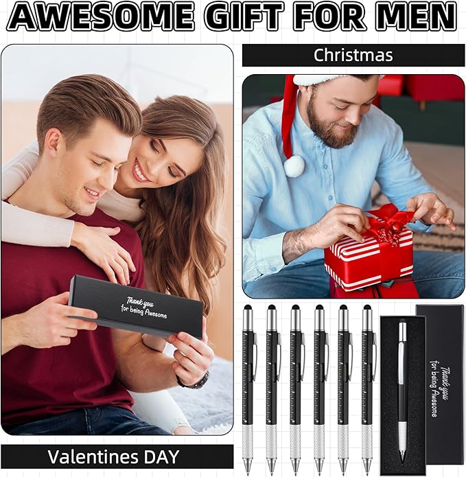 20 Sets Employee Appreciation Gifts for Adult Men Multi Tool Pen with Motivational Quote Boxes Stocking Stuffers Bulk for Father's Christmas White Elephant Gifts (Black)
