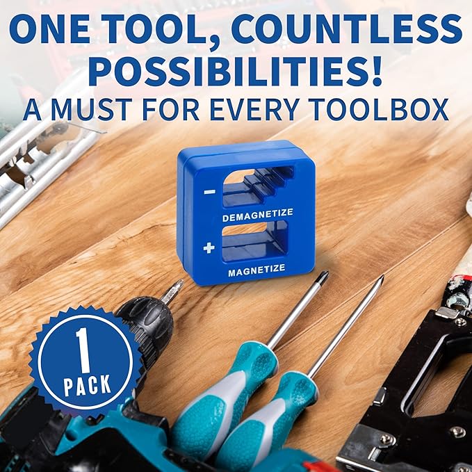 Demagnetizer and Magnetizer for Screwdrivers Tips, Bits, and Small Tools, Large or Big Screws, Drills, Drill Bits, Sockets, Nuts, Bolts, Nails and Precision Construction Tools - Blue
