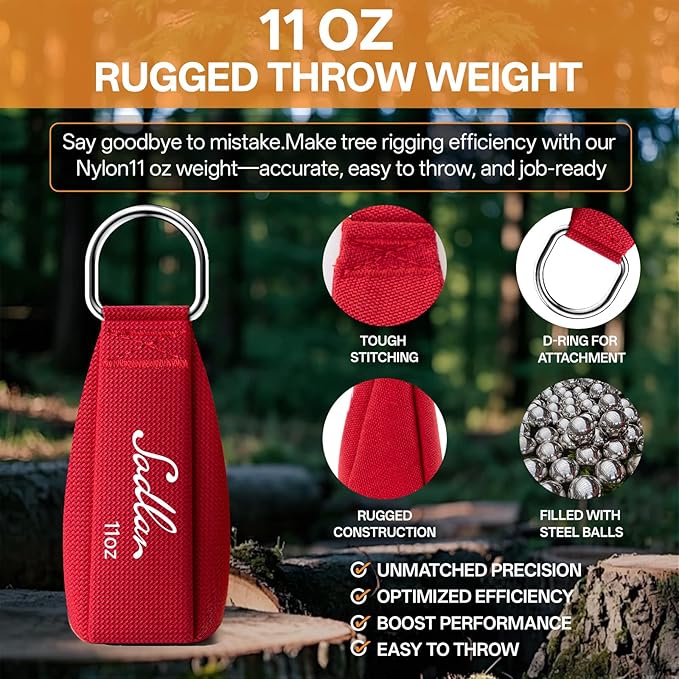 Arborist Throw Line Kit - Ultra Slick 166ft Polyester Rope with 11Oz Weight Throw Bag Low High Limb Throwing Adults Forestry Tree Trimming Cutting Gear