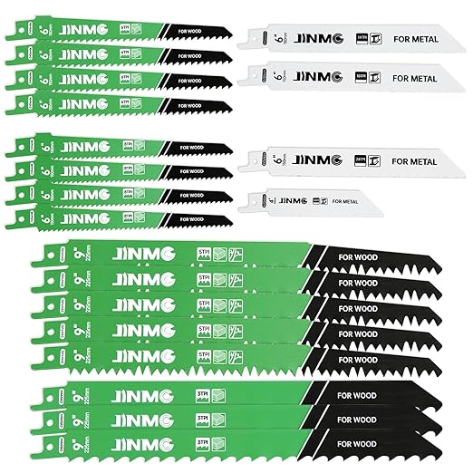20-Piece Reciprocating Saw Blade Set - 4 Metal & 16 Wood Cutting Saw Blades, Pruner Saw Blades with Organizer Case - Fits Most Brands