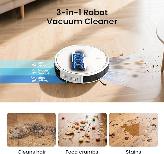 Lefant M350 Robot Vacuum and Mop Combo, 40-Day Self-Emptying, 190째 PSD Obstacle Avoidance,6000Pa Suction竊똒uiet,Smart Navigation,Self-Charging, for Hard Floor, Carpet, Pet Hair,150 Min Runtime.White