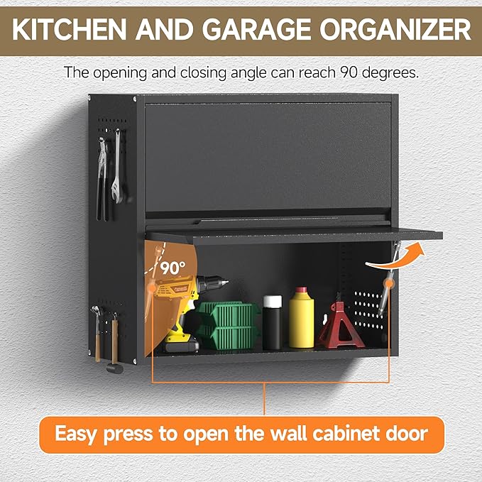Coolsun 2 Door Metal Wall Cabinet, Garage Wall Cabinet with Up-Flip Door, 25.6" H Wall Mounted Metal Storage Cabinet for Garage,Basement,Ware House Assembly Required