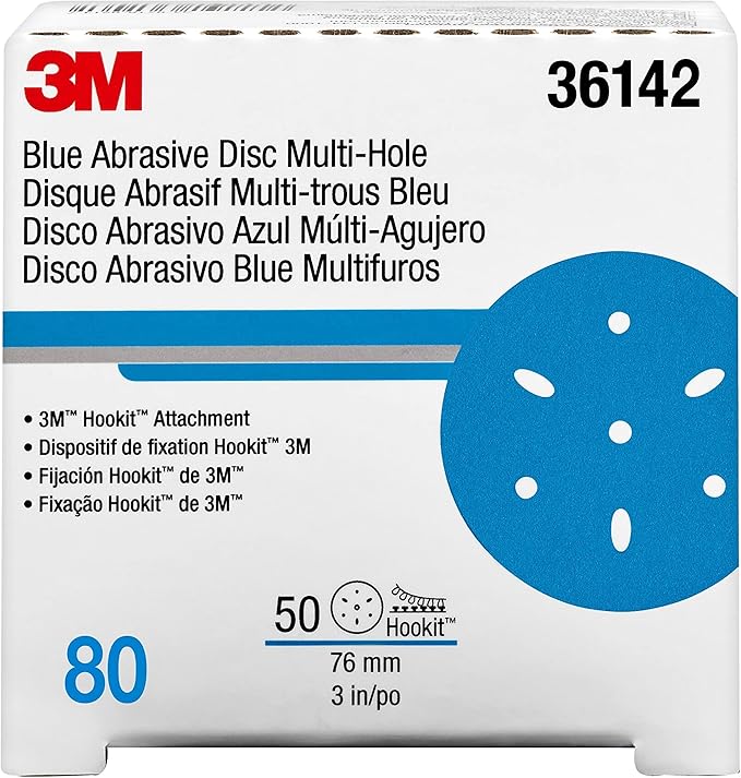 3m 3M-36142 Hookit Blue Abrasive Disc Multi-hole, 3 80 Grade