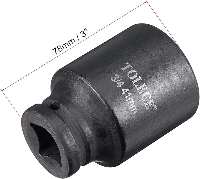 uxcell 3/4-Inch Drive 41mm 12-Point Deep Impact Socket, CR-MO Steel 78mm Length, Metric Sizes