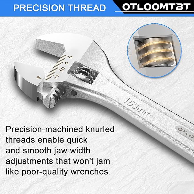 OTLOOMTBT 4-Piece Adjustable Wrench Sets (6, 8, 10, 12 Inch) with Industrial Grade Heavy Duty Design and Wide Opening Capacity. Forged from Chrome Vanadium Steel for Extreme Durability, Chrome Plating