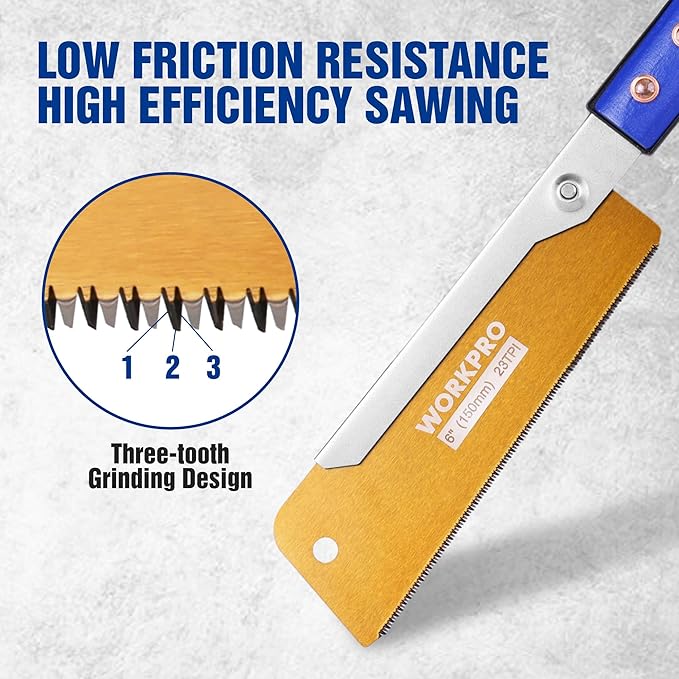 WORKPRO 6 Inch Japanese Pull Saw, 23 TPI SK5 Flexible Blade Dovetail Saw with Non-Slip Beech Handle for Dovetails, Tenons and Precision Woodworking