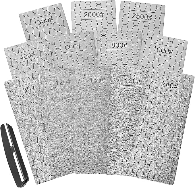 Diamond Sharpening Stone Set,12 Pcs Diamond Lapping Plate Coarse/Medium/Fine Grit Sharpener, 80/120/150/180/240/400/600/800/1000/1500/2000/2500 Grit竊똏erfect Assistance Sharpener Angle Guide