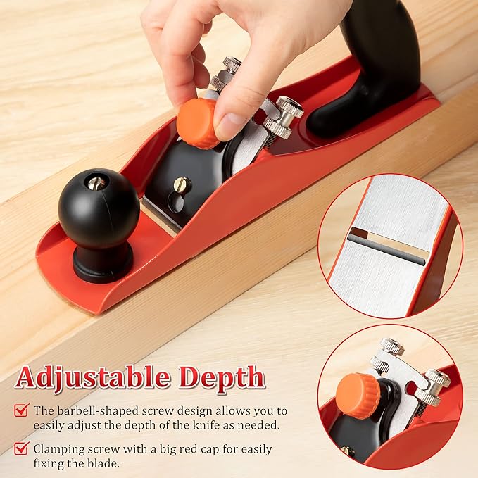 Dreyoo No.4 Adjustable Hand Planer with 2 Inch Replacement Blade, Wood Planer for Woodworking, Smoothing Bench Plane Jointer Plane for DIY Door Installation