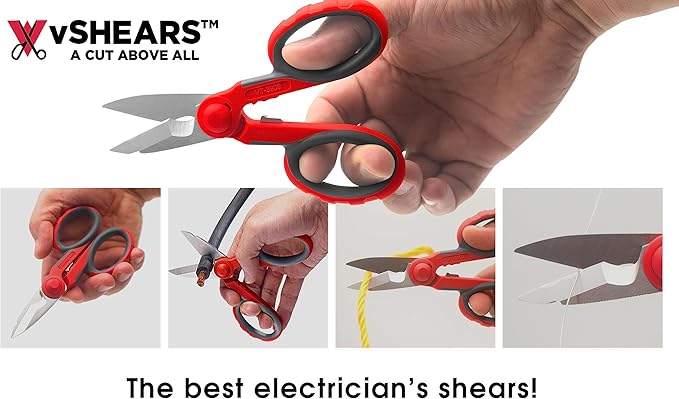 VAMPLIERS 5.5" Multipurpose Electrician Scissors, Premium High Carbon Stainless Steel Utility Shears ??Cut Cables, Strip Insulation, Cut Copper Sheets, Crimp Terminals, and Clean Electrical Boxes.