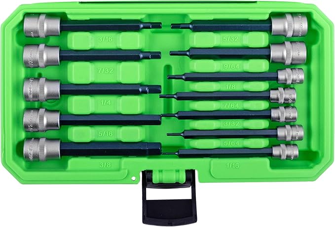 OEMTOOLS 23902 12 Piece SAE Magnetic Long Hex Bit Socket Set, Allen Wrench Socket Set, Hex Sockets, 1/4" and 3/8" Drive Long Reach Allen Sockets