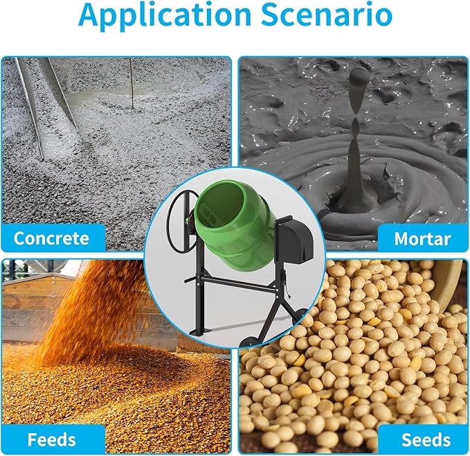 6.0 Cu.Ft. Concrete Mixer, Heavy Duty Portable Concrete Mixer with Wheel & Stand, Electric Cement Mixer Machine with 160L Drum, 120V Motor for Concrete, Mortar,Seeds, and Feed,Green.