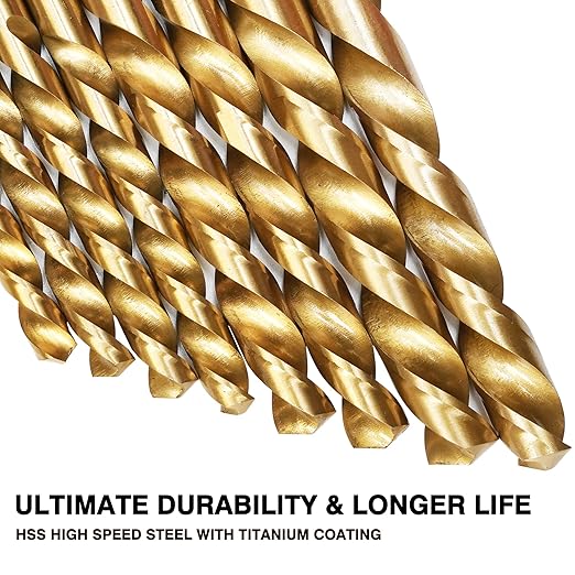99 Pcs Drill Bit Set, 135째 Tip Titanium Coated High Speed Steel, Twist Drill Bit Kit for Iron, Aluminum Alloy, Copper, Wood, Plastic, with Hard Storage 1/16"-3/8"