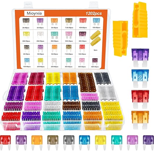 1200PCS Car Fuses Assortment Kit, 520PCS Standard Fuse Kit + 680PCS Mini Fuses + 2 Pullers for Auto/RV/Truck/Motorcycle (2A 3A 5A 7.5A 10A 15A 20A 25A 30A 35A 40A)