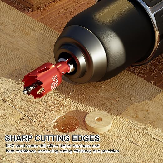 1" (25mm) Bi-Metal M42 High Speed Steel Hole Saw with Pilot Drill Bit, Smooth Cutting Edge for PVC, Drywall, Wood, Plastic, Gypsum Board, Rubber, Thin Metal