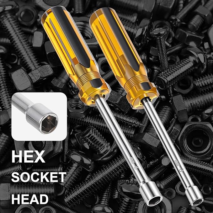 2 PCS Hex Nut Driver, 6mm and 8mm Nut Drivers 1/4??Socket Screwdriver Magnetic Socket Wrench Screwdriver with Non-Slip Handle Professional Nuts Drivers for Garage & Daily Repair