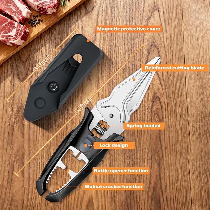 Kitchen Scissors All Purpose for Food - AJXX Kitchen Shears Heavy Duty Poultry Shears, Stainless Steel Cooking Meat Cutting Scissors with Magnetic Holder & Safety Lock, Dishwasher Safe