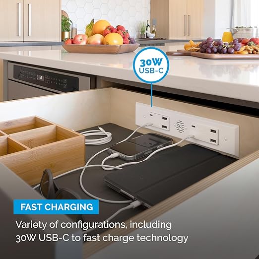 Docking Drawer Blade Duo in-Drawer Outlet, USB Only, (4) 30W USB-C & (4) USB-A, Connect 8 Devices, White