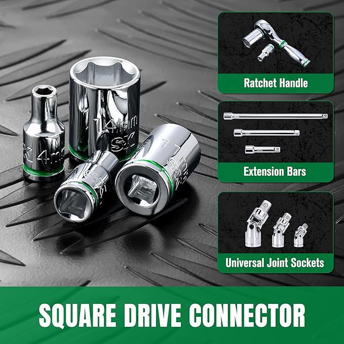 SK 1/4" Drive Socket Set, Metric Sockets, 13-Piece 4-14 mm, SuperKrome Finish, Premium CR-V Construction, with Aluminum Socket Organizer