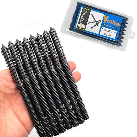8 Pack 3/8-16 x 5 Inch Black Hanger Bolts 3/8-16" Double Headed Bolts 3/8 Wood Dowel Screw Self-Tapping Screw Hanger Bolts for Furniture Screws Double Screw Threaded Rods Bolt 127mm Length