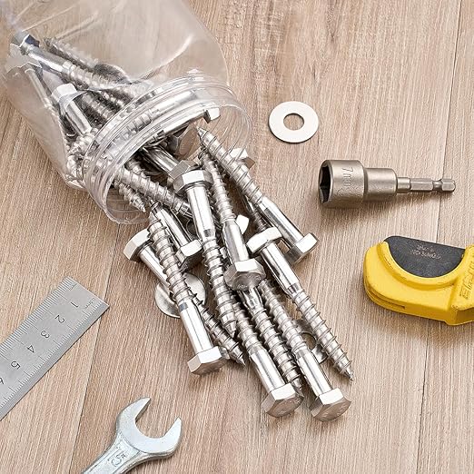 20 Pcs M10x3 Inch Lag Screws Heavy Duty 304 Stainless Steel 18-8 Lag Screws for Load Bearing Wood Components Indoor Outdoor Wooden House Load Bearing Brackets