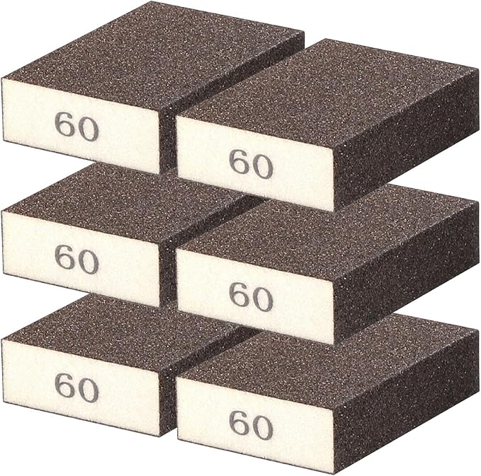 6Pcs Sanding Sponge 60 Grit Sanding Block Washable and Reusable for Wood, Metal, Wall Polish