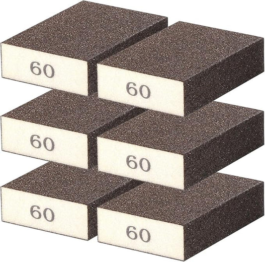 6Pcs Sanding Sponge 60 Grit Sanding Block Washable and Reusable for Wood, Metal, Wall Polish