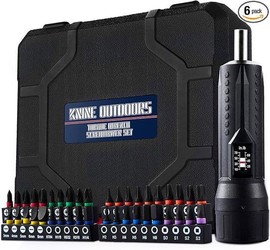 KNINE OUTDOORS Torque Screwdriver Wrench Driver Set 10-70 Inch Pounds lbs for Maintenance with T-bar Handle, 40 Hex Bits, 1/4" Socket, Shaft Extension, For Tools, Bike Repairing and Mounting, Black