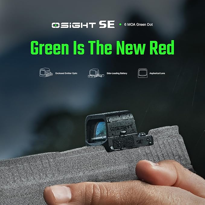OSIGHT SE 6 MOA Green Dot Enclosed Micro Sight with RMSc/K Footprint, Parallax-Free Durable Optic for Subcompact Setups