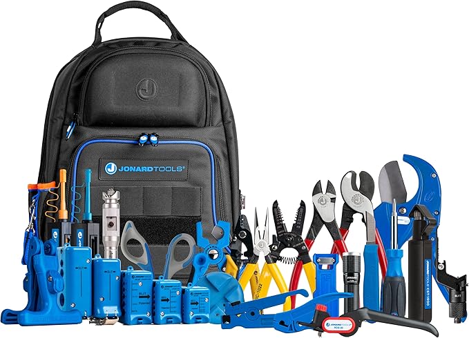 Jonard Tools TK-199B Ultimate Fiber Prep Backpack Kit ??Complete 28 Piece Fiber Optic Cable Access and Termination Solution with Rugged Technicians Tool Backpack