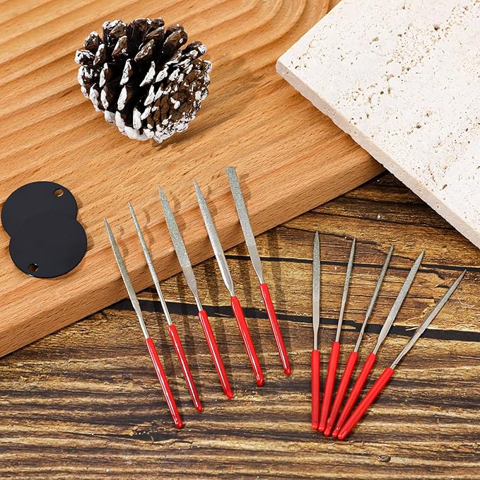 KALIONE 10Pcs Diamond Needle File Set, Model Files Mini Metal File Diamond File Set, Metal File Set Hand Tools, Miniature and Model Files, Small File Jewelry Stone Carving Tools(2x100mm)