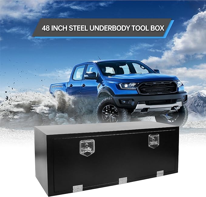 Steel Truck Tool Box, 48’’ Underbody Truck Tool Boxes for Underbed of Truck, Trailer, Rv -Black（48''x18''x18''）