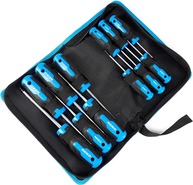 NEIKO 01377A Magnetic Torx Screwdriver Set | 12 Piece | T5 ??T40 | 6 Point Star Head Driver | Heat Treated Chrome Vanadium Steel | Non Slip Cushioned Handle Grip | Magnet Bit Tip | Carrying Pouch