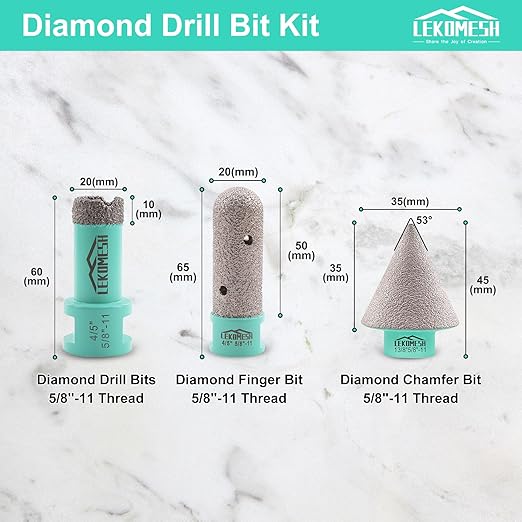 Diamond Core Drill Bits Tile Hole Saw Chamfer Bit 5/8"-11 Thread for Porcelain Tile Ceramic Marble Brick Concrete (20mm, 35mm, 20mm)