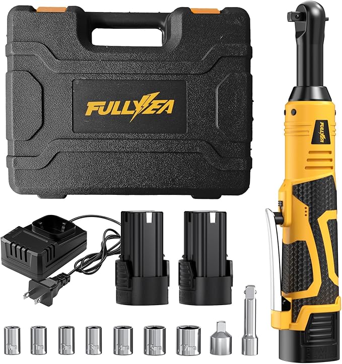 3/8" Cordless Electric Ratchet Wrench Set, 550RPM, 40Ft-lbs, 16.8V Extended Power Ratchet Tool Kit with Variable Speed, 1/4" Adapter, 3" Extension Bar, 2*2.0Ah Battery and Fast Charger(Yellow)