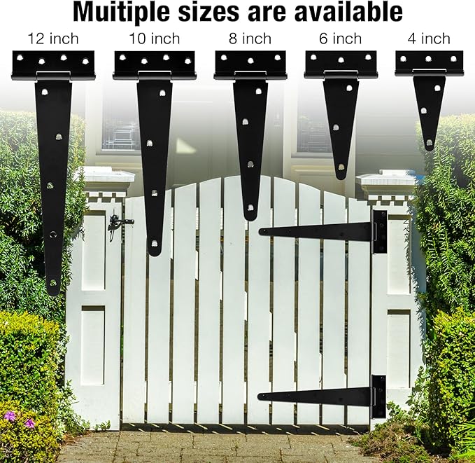TDCHINGES 12 Inch Heavy Duty T Strap Tee Hinge 6 Pack Barn Farm Fence Gate Door Hinges for Shed Doors Outdoor Kitchen Wood Cabinet Interior Exterior Window Bar Shop Matte Blake Door Hinge Hardware