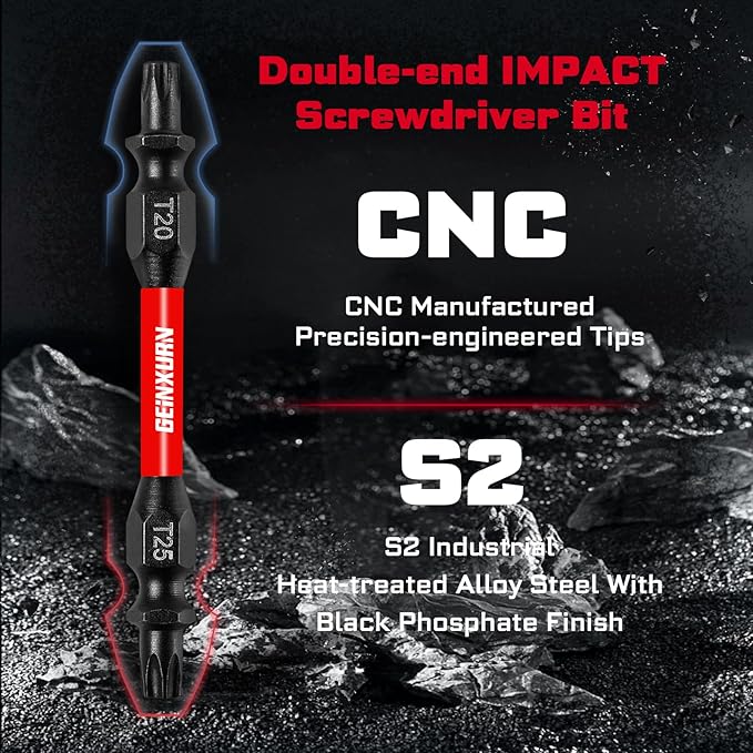 10Pcs Impact Double End Screwdriver Bit Set, 2.56 in. Mixed Reversible Power Driver Bits, Magnetic S2 Steel Two Sides PH2/T20/T25 Screwdriver Bit Tips Set with Storage M-Box