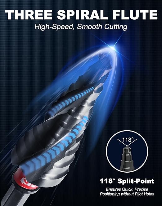 EZARC Step Drill Bit for Metal, M35 Cobalt Unibit Step Drill Bit Set 1/8"-7/8"(3pcs) Wear-Resistant AlTiN Coated, 1/4" Hex Shank for Metal, Stainless Steel, Aluminum, Plastic
