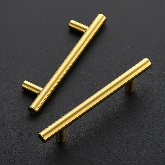 JOY DECOR 45 Pack 6 Inch Cabinet Pulls Kitchen Cabinet Handles with 3-3/4 Inch Hole Center Brushed Brass Cabinet Hardware Stainless Steel Kitchen Drawer Pulls for Cabinets Cupboard, 96mm Hole Centers